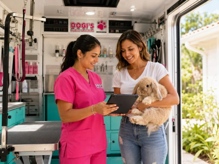 bunny-grooming-inside-van